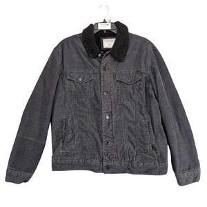 Sunrise Kingdom Black‎ Corduroy Trucker Jacket Mens M Sherpa Lined Cotton Grunge